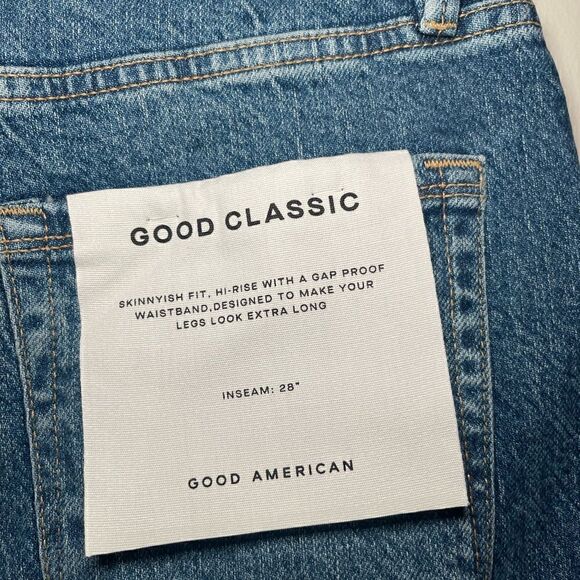 Good American Good Classic Raw Hem High Rise Jeans Blue940 - Picture 5 of 10